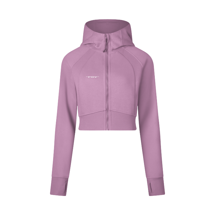 "POV" Cropped Zip-Through Hoodie