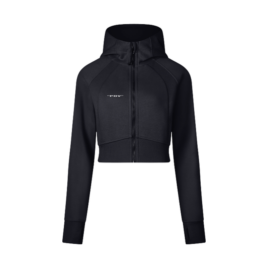"POV" Cropped Zip-Through Hoodie