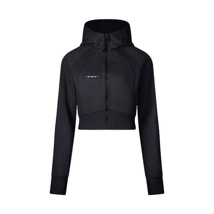 "POV" Cropped Zip-Through Hoodie