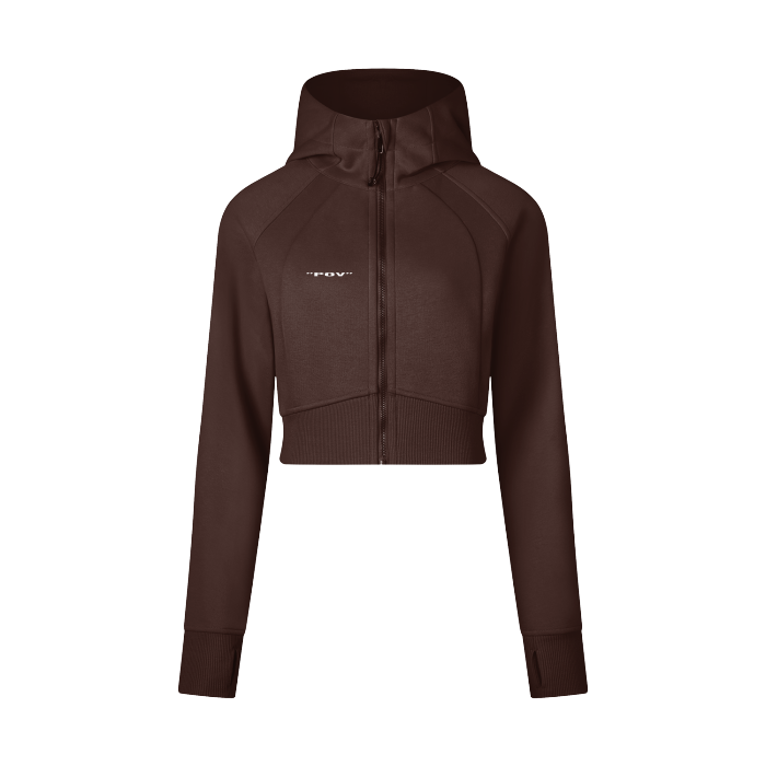 "POV" Cropped Zip-Through Hoodie