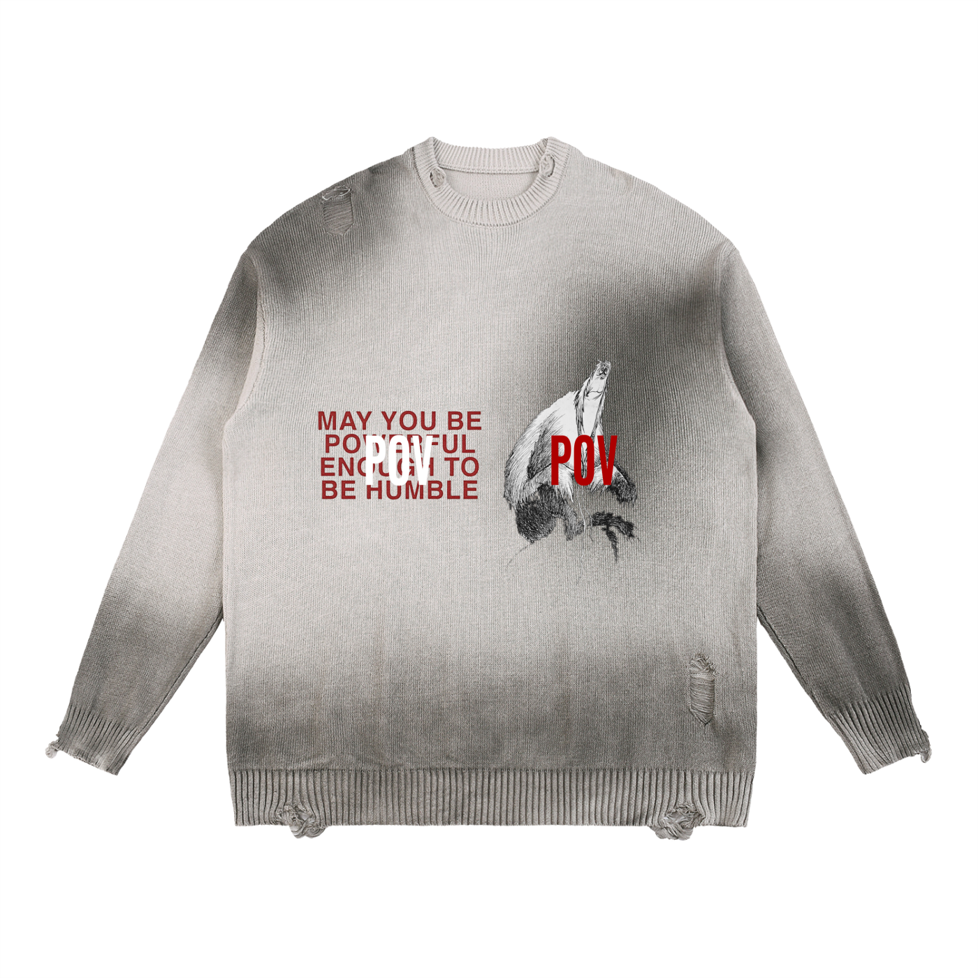 POV Fade Distressed Ripped Crewneck sweater