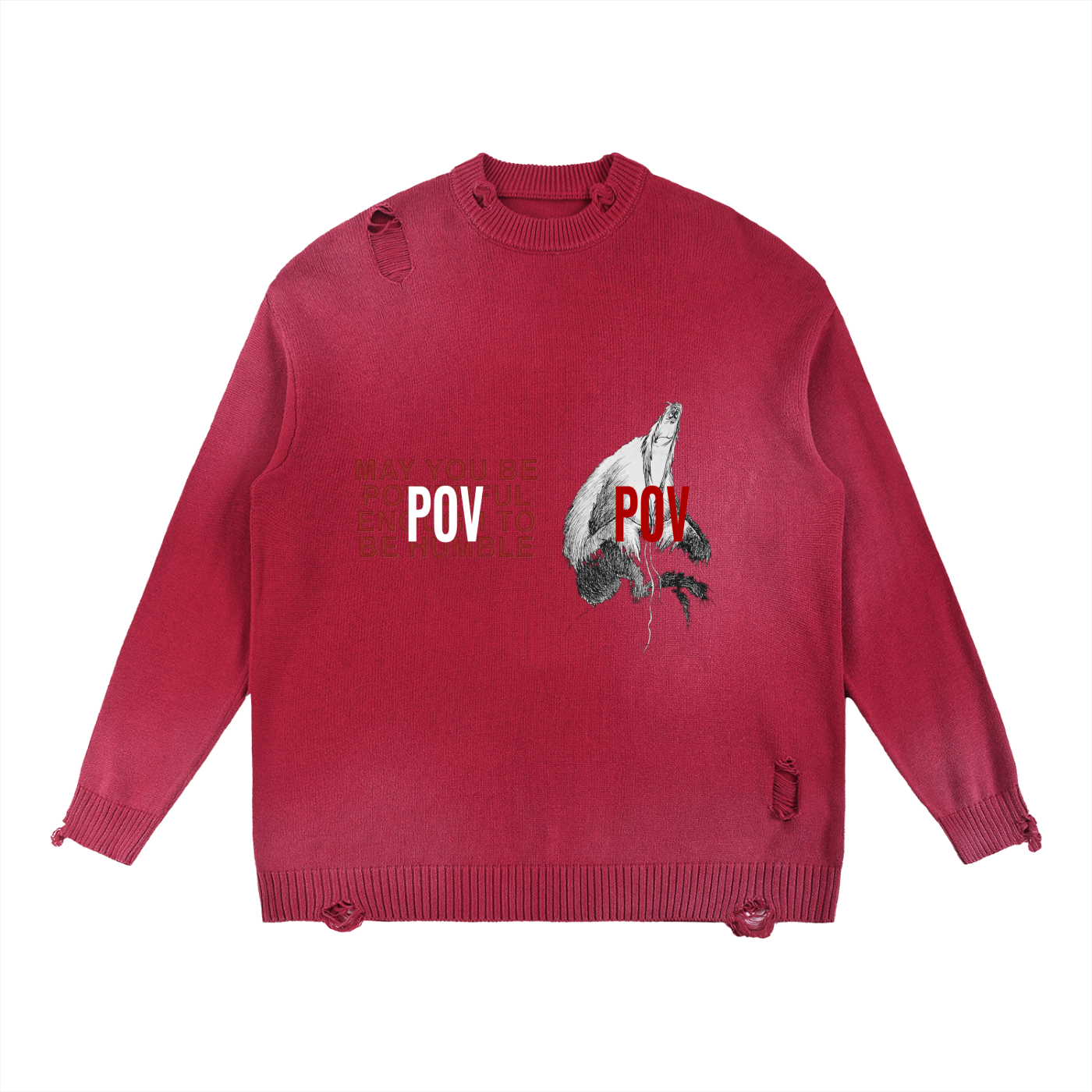 POV Fade Distressed Ripped Crewneck sweater