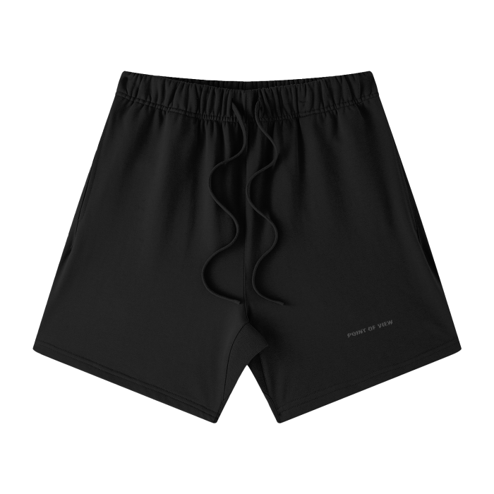 "POINT OF VIEW" Small Logo Loose Fit Cotton Shorts